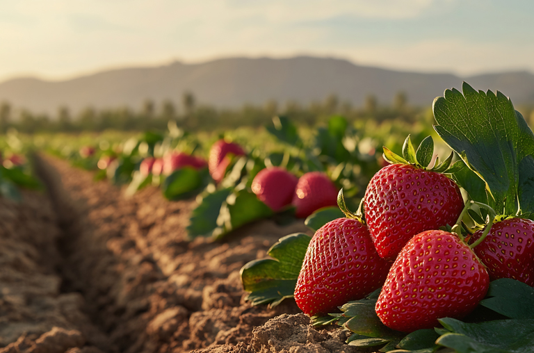Frische Erdbeeren auf einem Feld