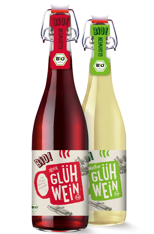 Flaschenabbildung Bio-Glühwein in Rot und Weiß