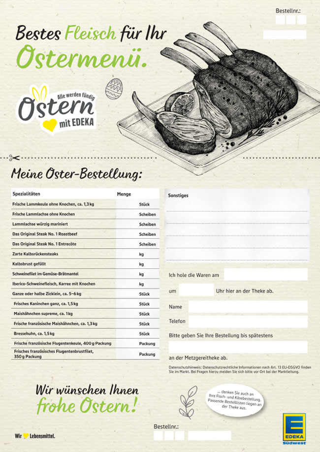 Ostergenuss auf Bestellung: Fleisch
