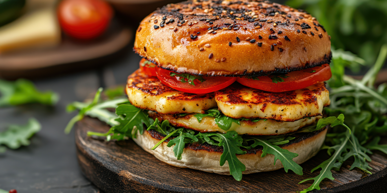 Bild Veggie-Burger mit Halloumi und Grillgemüse